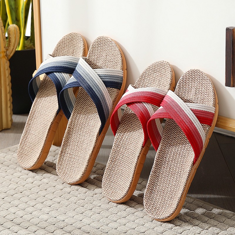 春夏四季居家情侣吸汗交叉条亚麻拖鞋防滑软底室内木地板休闲凉拖,居家布艺,居家亚麻拖鞋,淘宝优惠券,粉丝福利购,淘宝优惠卷