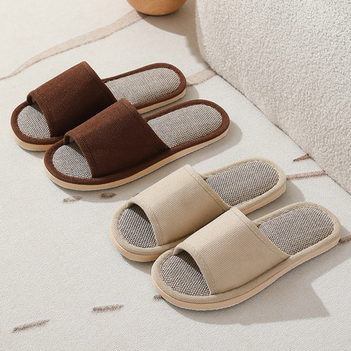 泡沫底家居透气静音亚麻拖舒适