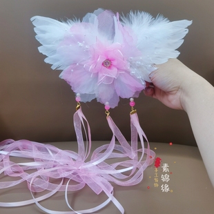 汉服头饰羽毛超仙古风蝴蝶发饰发夹后压长飘带仙气流苏古装配饰