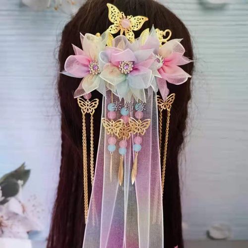 女童汉服发饰蝴蝶结流苏飘带发夹
