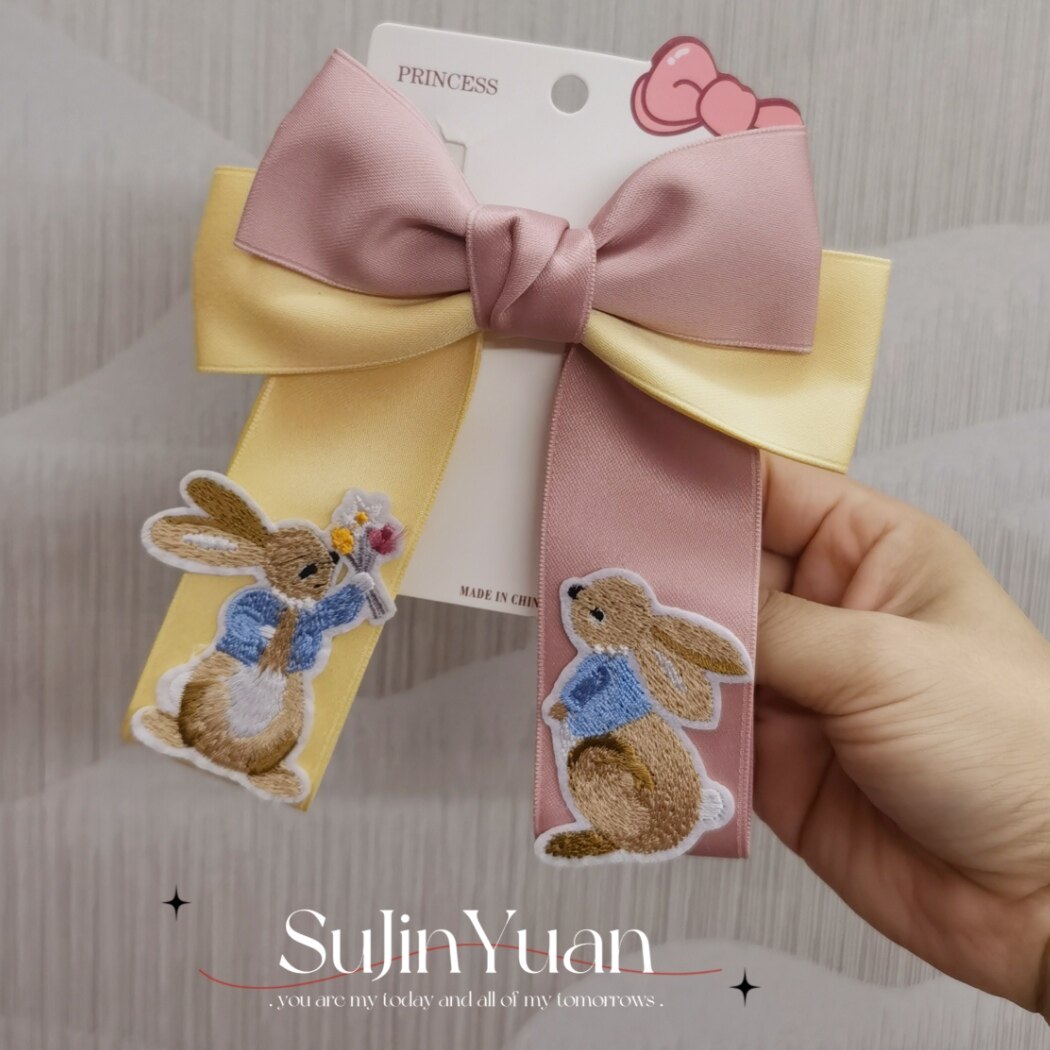 韩国儿童布艺双色蝴蝶结兔子发夹公主发卡女孩头发饰可爱宝宝顶夹
