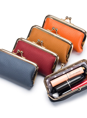 新款日式零钱包迷你头层牛皮收纳包女真皮时尚口红包小巧夹子包