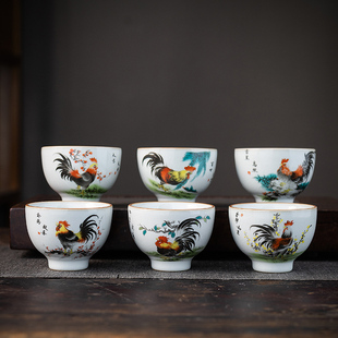 汝窑大吉大利公鸡主人杯鸡缸杯功夫茶具茶杯陶瓷品茗杯主人中式