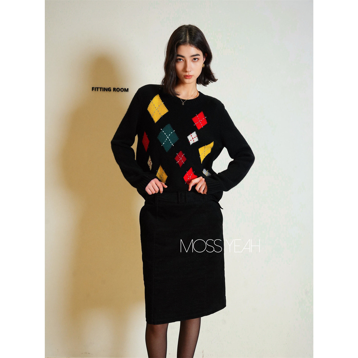 Moss烨 〓绒+〓复古彩色菱格提花 圆领羊绒毛衣,女装/女士精品,毛衣,淘宝优惠券,粉丝福利购,淘宝优惠卷