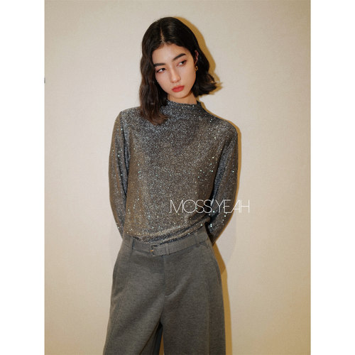 Moss烨 三色 烫钻半高领弹力长袖打底衫