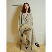 1OO山羊绒翻领廓形外套立体折叠灯笼裤 绒 密织羊绒套装 Moss烨