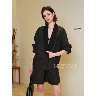 Moss烨 〓设计师〓蚕丝羊毛 复古灰绿青果领西装/折叠造型中裤