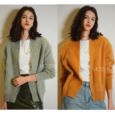 Moss烨 现货〓绒+〓1OO拉毛山羊绒 三色绞花羊绒毛衣开衫