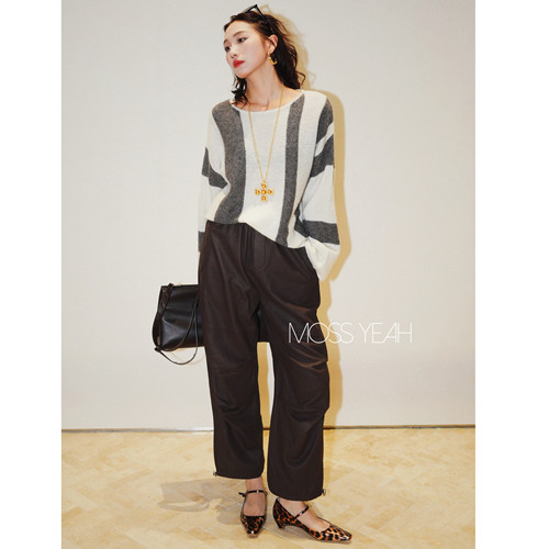 Moss烨 〓高端线〓现货 雾面羊皮 膝盖抽褶两穿造型皮裤