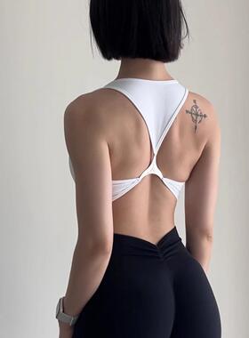 新款高弹运动内衣瑜伽服金属美背文胸带胸垫裸感跑步健身背心女