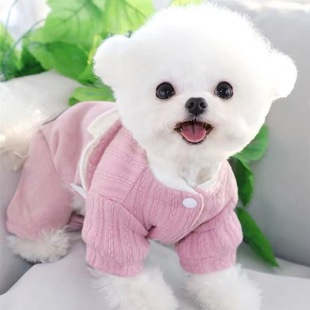 兔耳花边四脚棉衣宠物狗狗猫咪泰迪雪纳瑞比熊衣服小型犬冬季加厚