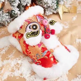 宠物过年衣服 春节新年猫咪狗狗唐装虎头醒狮服 秋冬款拜年服