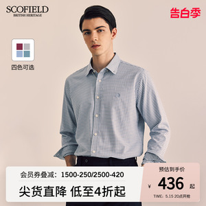 SCOFIELD男装春季新款商务长袖简约格子衬衫男士舒适时尚衬衣