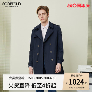 SCOFIELD 纯色双排扣中长商场同款 外套春季 男士 商务休闲翻领风衣