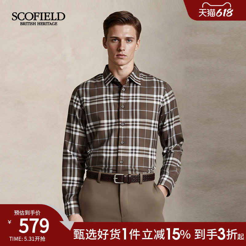 SCOFIELD男装春季新款长袖经典英伦风复古通勤格子全棉格纹衬衫