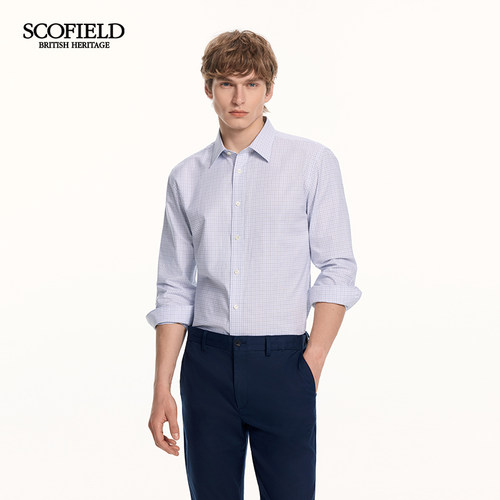 【莱塞尔】SCOFIELD男装26年夏季新品通勤休闲长袖淡雅兰格衬衫男