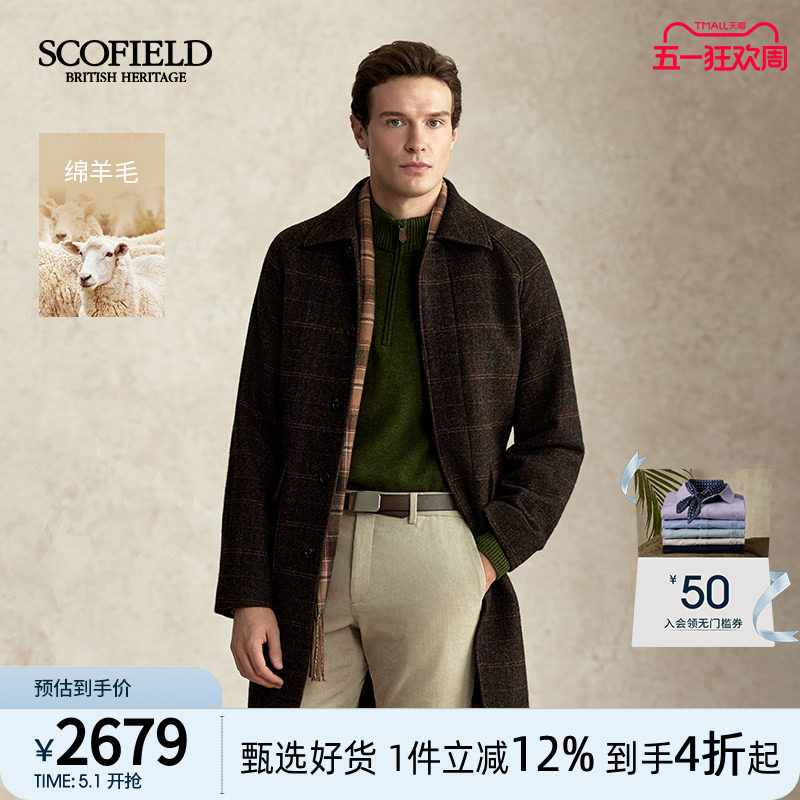 【100%绵羊毛】SCOFIELD男装英伦风粗花呢复古插肩袖毛呢大衣外套