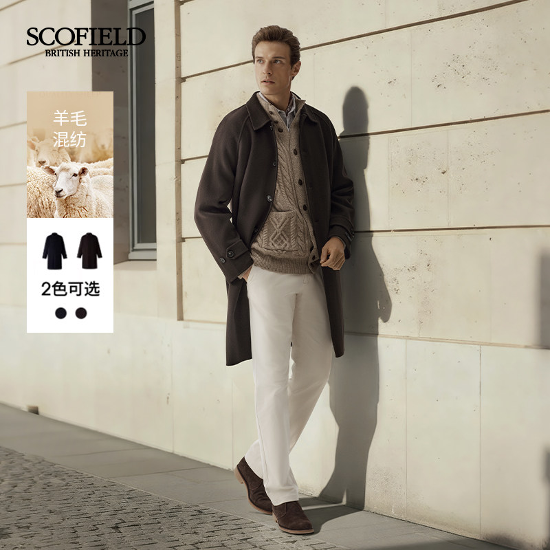 SCOFIELD男装秋冬新品时尚都市中长款翻领羊毛混纺毛呢大衣