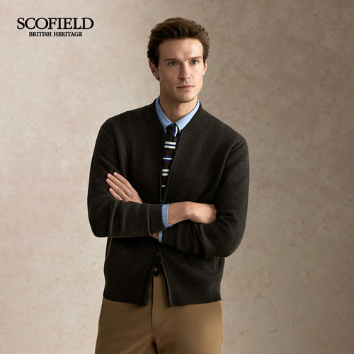 【羊毛混纺】SCOFIELD男装秋冬新品复古拉链毛衣针织开衫男