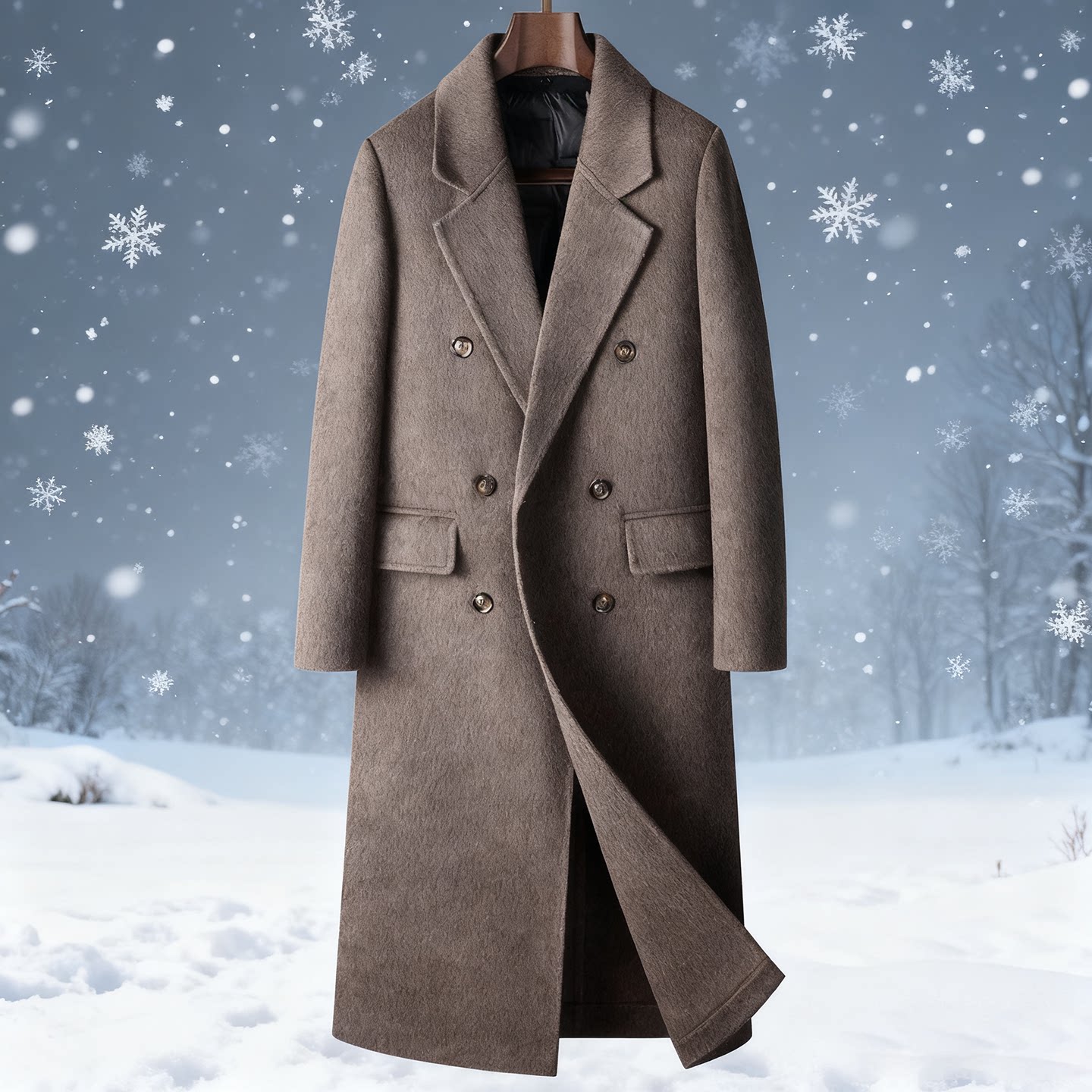 男式毛呢大衣秋冬双排扣驼色过膝长款青年商务脱卸羽绒内胆双面呢
