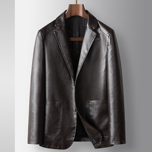 潮流西服外套 2025秋冬PU皮衣单西中青年轻奢商务皮装 男式 休闲西装