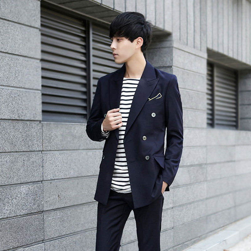 2024 NEW MENS SLIM FIT GREY DOUBLE-BREASTED LAPEL SUIT SUIT BRITISH STYLE TICKET BAG DECORATION