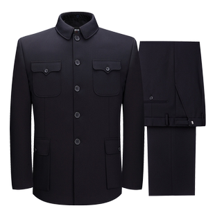 中山装中老年人套装爸爸装秋装老人中山服男士秋冬爷爷装加绒外套