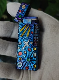 钛合金火灵珠手雕陨石坑高配版按压弹射点火煤油打火机