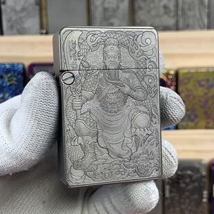 钛合金虎鲨一体机浮雕定制义薄云天煤油打火机