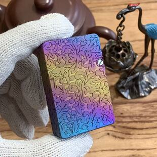虎鲨钛合金深雕唐草阳极化定制打火机防风纯钛送男士友生日礼物