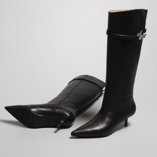 高贵搭扣防滑鞋 台版 底羊皮高筒靴靴长靴女靴子直筒靴 爆款 巴黎