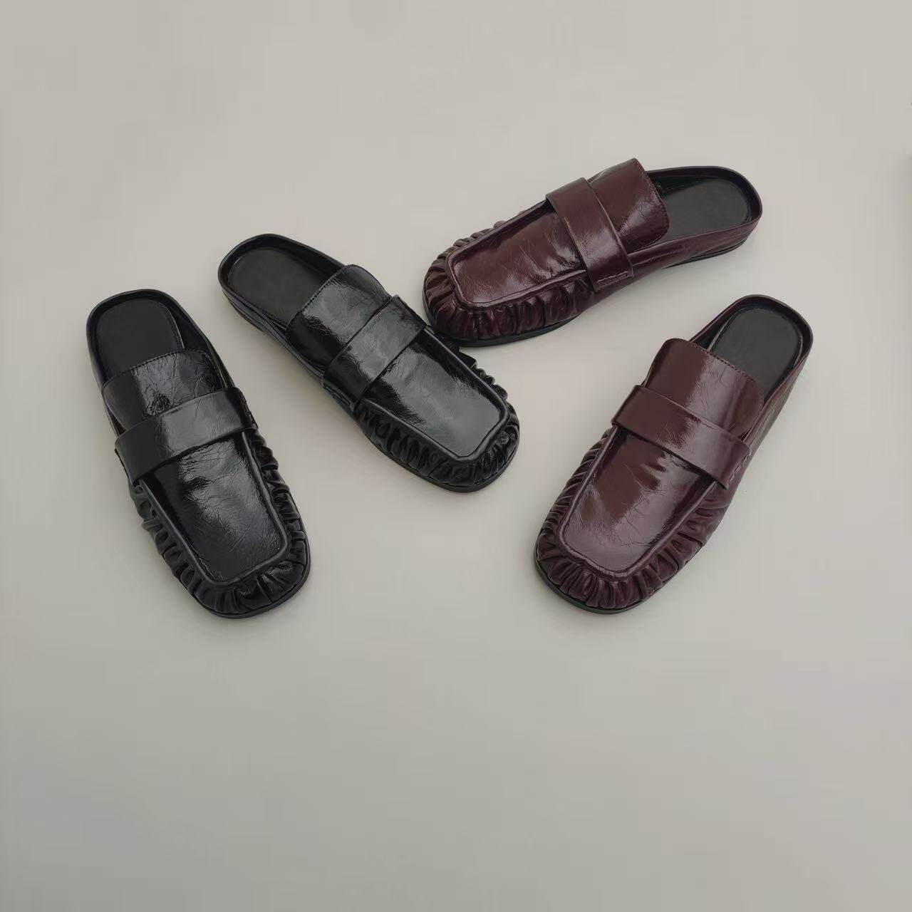 时尚防滑鞋底牛蜡皮面防滑鞋底软舒服的包头女拖鞋人字拖鞋