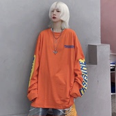 t恤女潮 上衣春装 中长款 宽松网红长袖 抖音韩版 初秋2019新款 ins薄款