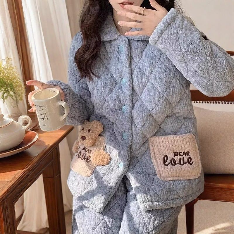 2025年秋冬新款珊瑚绒睡衣女加绒加厚三层夹棉保暖法兰绒家居服套,女士内衣/男士内衣/家居服,睡衣/家居服套装,淘宝优惠券,粉丝福利购,淘宝优惠卷