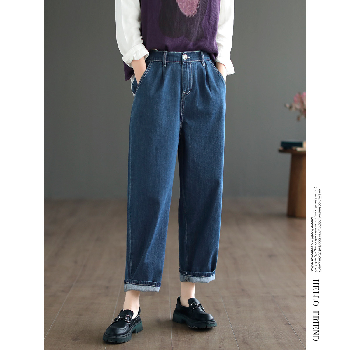 代勒原创文艺范纯色全棉直筒牛仔裤女士宽松百搭显瘦蓝色哈伦裤子,女装/女士精品,牛仔裤,淘宝优惠券,粉丝福利购,淘宝优惠卷