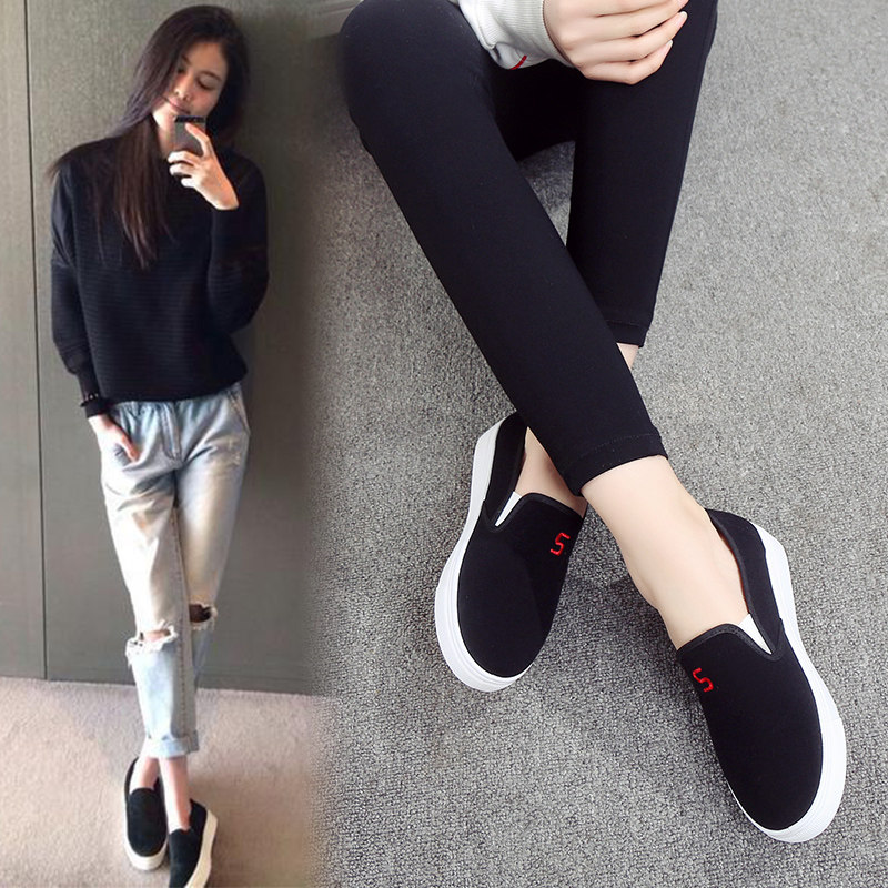 老北京布鞋女鞋帆布鞋春季韩版百搭学生鞋一脚蹬懒人平底休闲鞋女