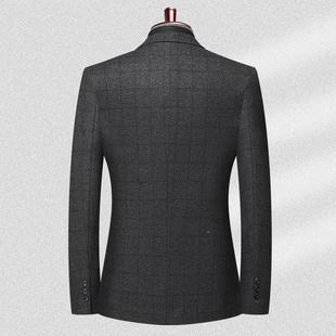 秋冬季新款舒适厚西装外套男士休82351格子单款排扣务闲羊毛西商