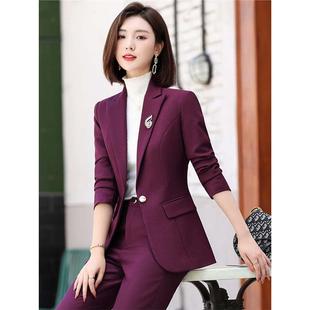 紫色西装外服套女业春秋艺考播音主持正装工作AL817149人小个子职