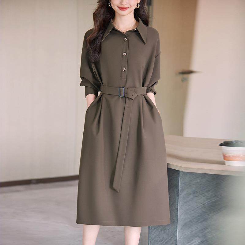 咖色衬衫腰连衣裙秋装新AL738874款长袖收气质高女级感职业裙子秋,女装/女士精品,连衣裙,淘宝优惠券,粉丝福利购,淘宝优惠卷