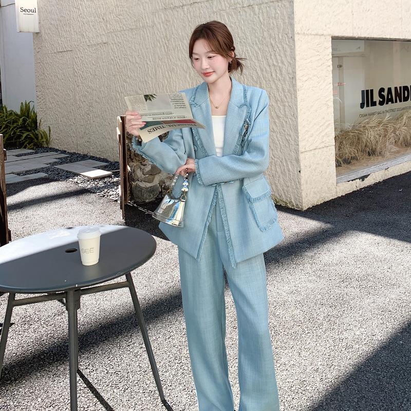 套套小装件套两春秋装年新款蓝色香风流苏西装裤子套装B293FN26两