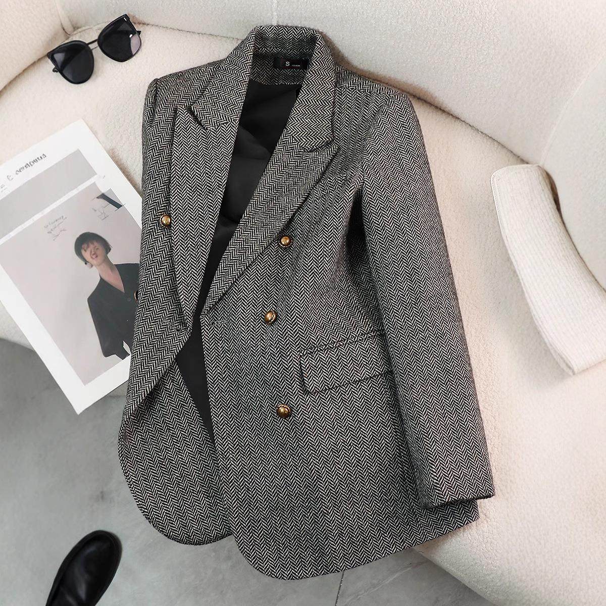 跨境西装外套女年早质秋款网红韩版时尚服气英伦风小新西568羊毛,女装/女士精品,毛呢外套,淘宝优惠券,粉丝福利购,淘宝优惠卷