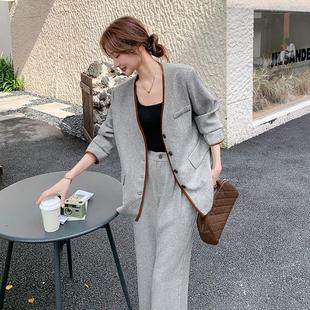 阔腿裤 女秋高级休闲西套装 两 C17装 灰色韩系西老感钱风气质服C103