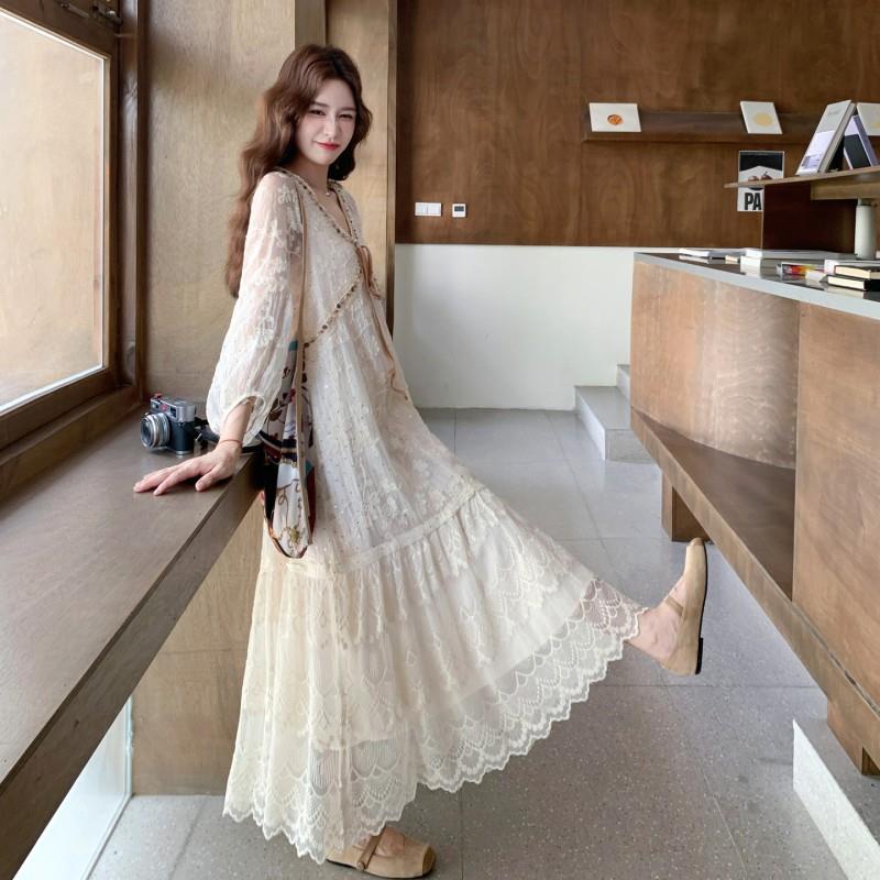 衣质裙修身显瘦气款年春秋连装新气质B293FN26重工蕾丝拼接连款衣