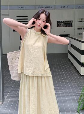 初夏多巴胺黄色明风上媚元气套装新款带无系C517-970袖衣阔腿裤两