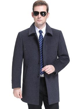 冬双领面呢大衣男士翻1902-S领中长羊款商务翻羊毛装呢外套中年绒