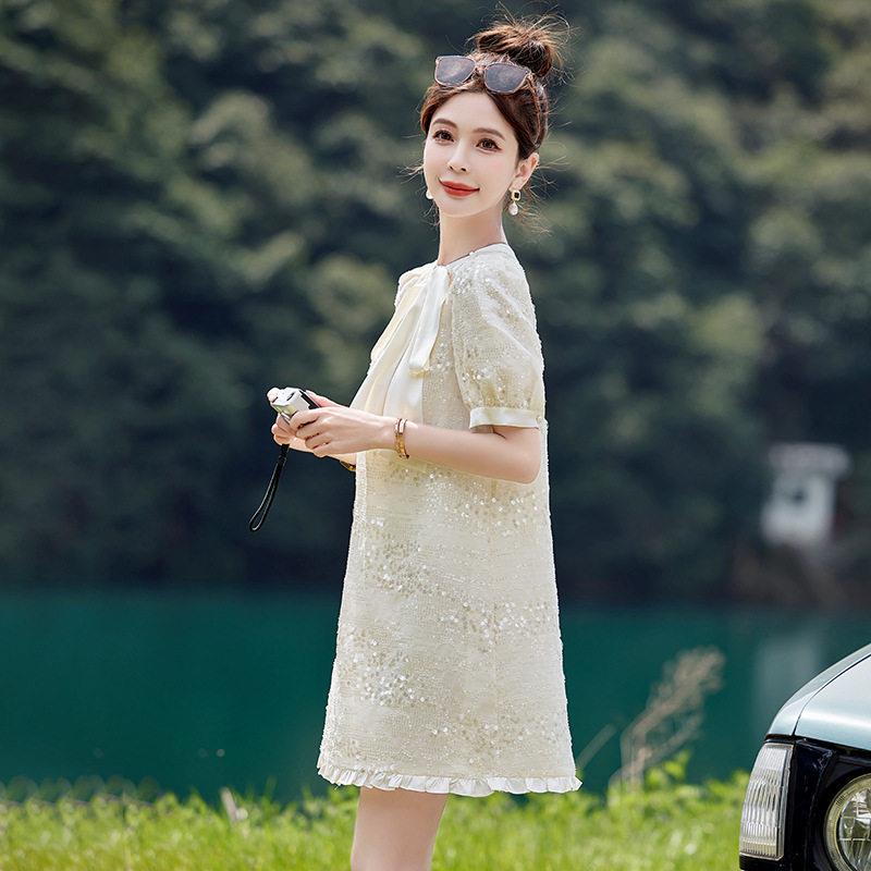 季新品女装新款中式国风盘中长亮片时尚连扣衣HG2829裙夏图片