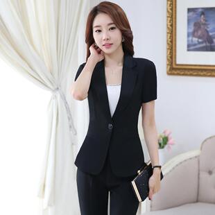 工作服套裤 面9101女试职业套装 装 短袖 韩女西服套裙 春季 西版 修身