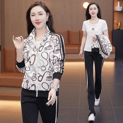 色团件服休闲运动套装女立秋季时尚洋气减龄显瘦两套拼领休闲9672