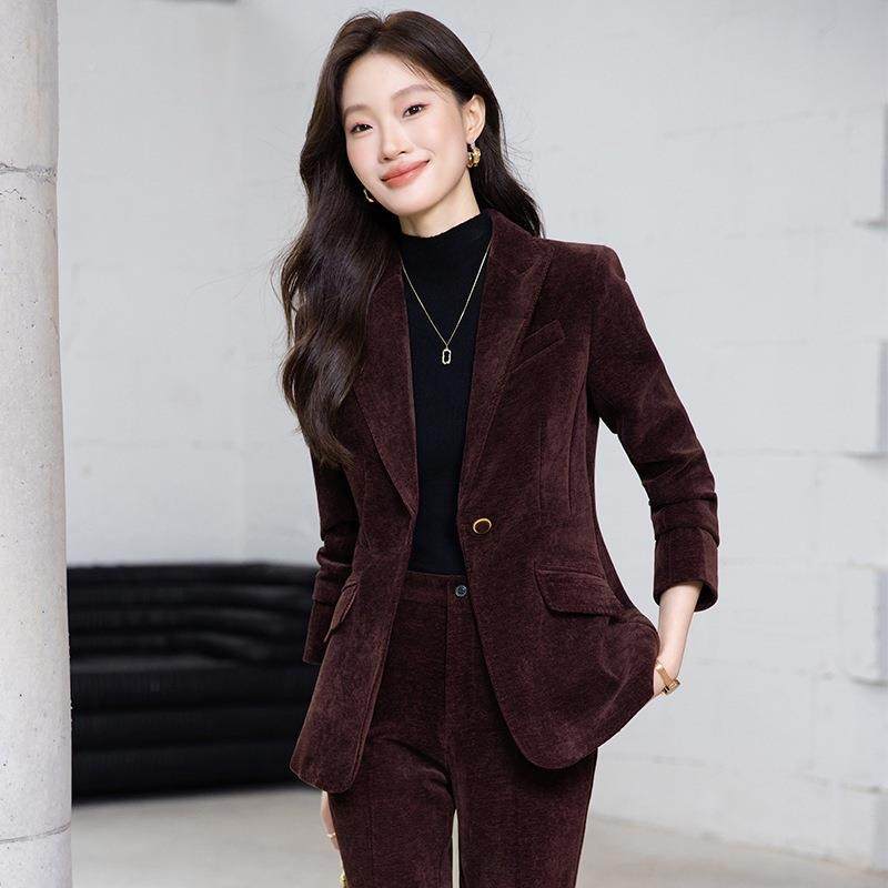 酒红色高级长小西装领外套女裤子感秋冬季新两件款套装气YKZ6112,女装/女士精品,职业女裤套装,淘宝优惠券,粉丝福利购,淘宝优惠卷