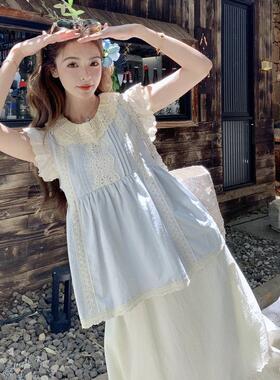 蓝蕾088-9890丝拼接飞飞袖可娃娃衫半身裙套装两件套女可夏季盐甜